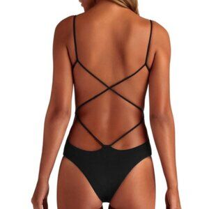 NWT Vitamin A Lilli Scoop Neck Open Back Black One Piece Swimsuit Size 8 Medium